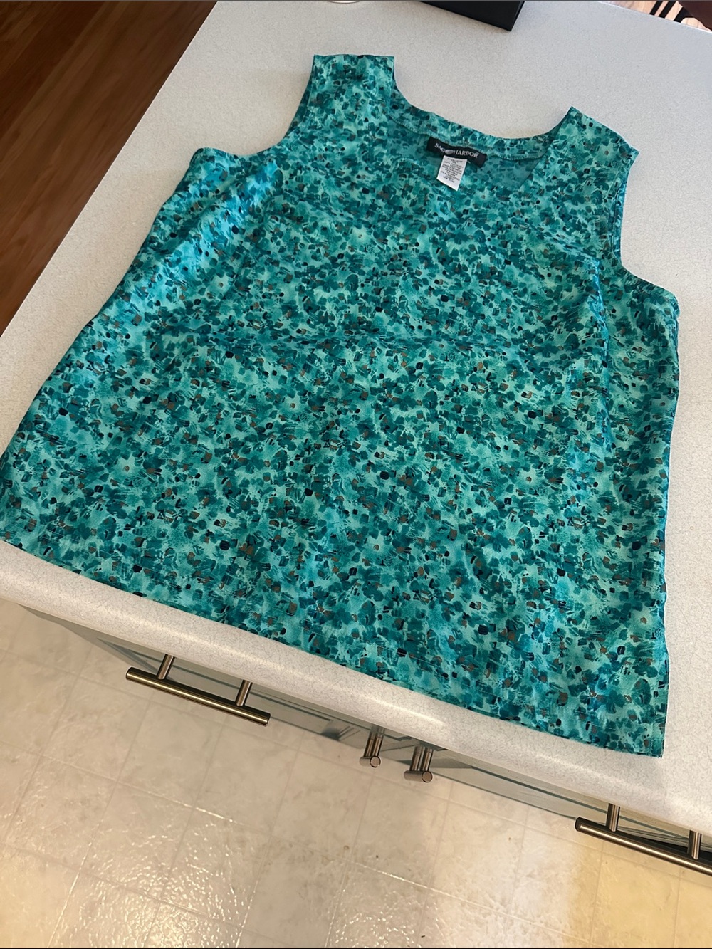 Vintage Sag Harbor Teal Geometric Taffeta Tank